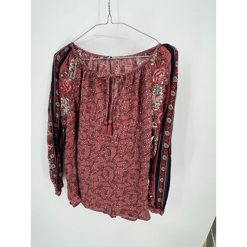Lucky Brand Womens Peasant Top Floral Print Pink L